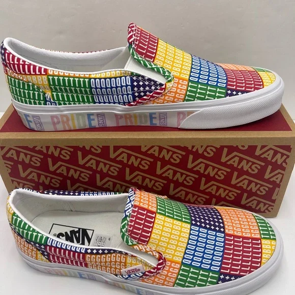 Vans Men’s Multicolor Classic Slip-On (Pride) Multi/True White Sneakers - Picture 15 of 16